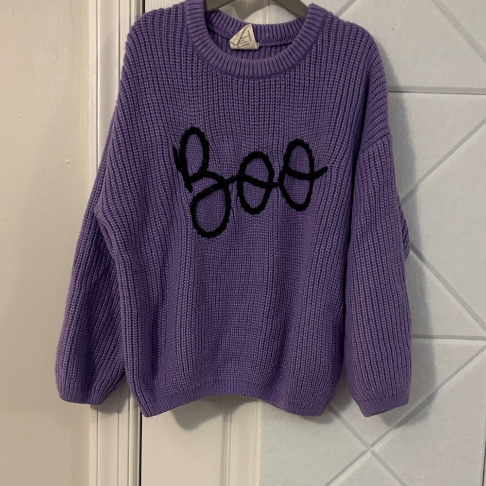 Kids Purple Sweater with Black Boo Design